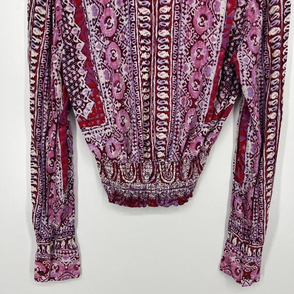 Free People Blouse Women's Size S Purple Long Sleeve V Neck Paisley Wild & Free - Picture 7 of 8